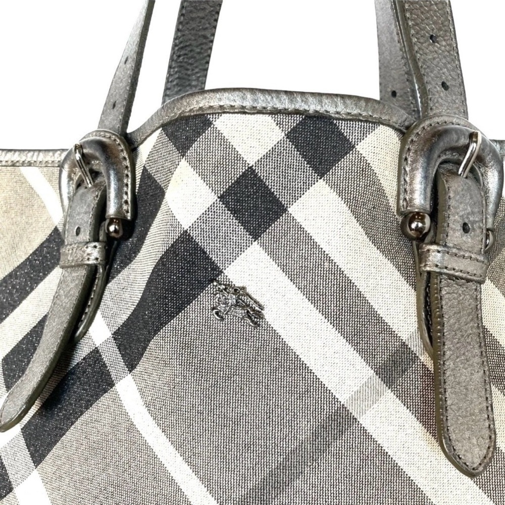 Burberry Byron Shimmer Check Gray Silver Metallic Plaid Tote - Picture 14 of 14